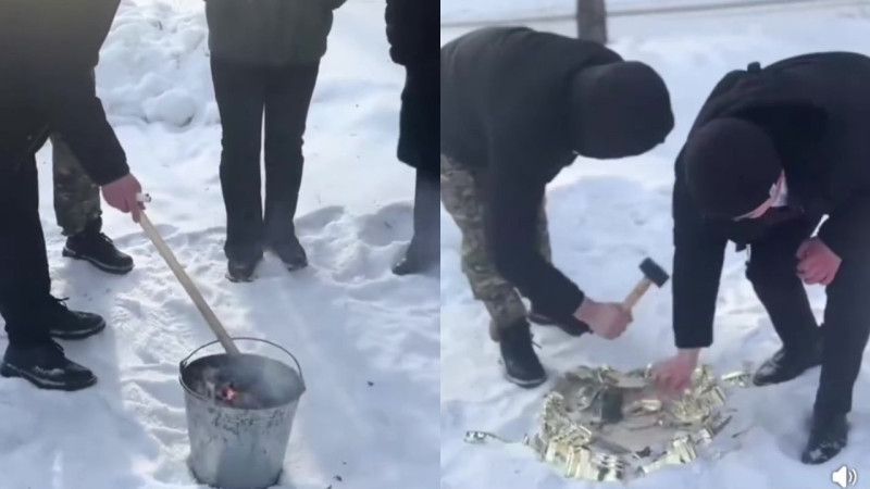 Педагоги Павлодара сожгли флаг и разбили герб во дворе школы: шокирующее видео